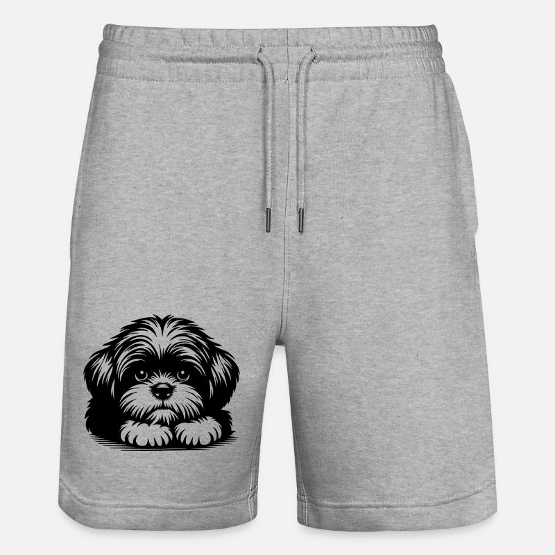 Shih Tzu Head with Paws - Stanley/Stella Trainer Unisex Organic Jogging Shorts - heather grey