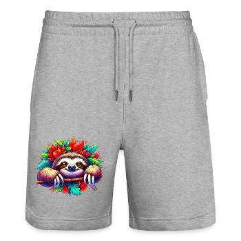 Sloth - Stanley/Stella Trainer Unisex Organic Jogging Shorts - heather grey - Front - Nik (191cm) & Marisol (170cm)