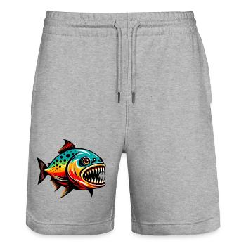 Piranha - Stanley/Stella Trainer Unisex Organic Jogging Shorts - heather grey - Front - Nik (191cm) & Marisol (170cm)