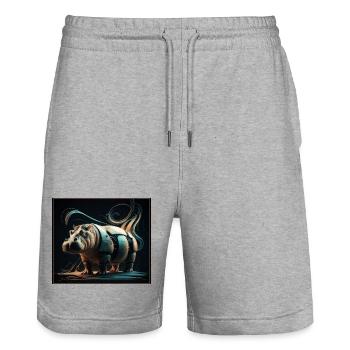 Mechanical Hippopotamus - Stanley/Stella Trainer Unisex Organic Jogging Shorts - heather grey - Front - Nik (191cm) & Marisol (170cm)