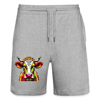 Vache - Short de jogging bio TRAINER Stanley/Stella unisexe - gris chiné - Devant - Nik (191cm) & Marisol (170cm)