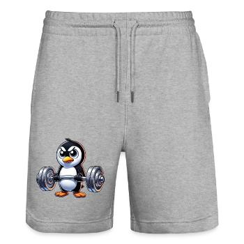 Strong Penguin Workout Dumbbell Strength Training - Stanley/Stella Trainer Unisex Organic Jogging Shorts - heather grey - Front - Nik (191cm) & Marisol (170cm)