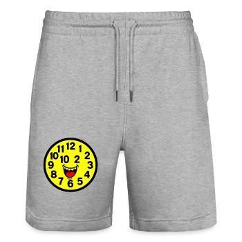 Cheerful Parodized Clock Design - Stanley/Stella Trainer Unisex Organic Jogging Shorts - heather grey - Front - Nik (191cm) & Marisol (170cm)