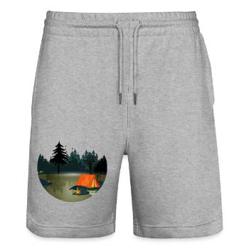 Zelt und Lagerfeuer im dunklen Wald - Stanley/Stella Unisex Bio Joggingshorts Trainer  - Grau meliert - Vorne - Nik (191cm) & Marisol (170cm)