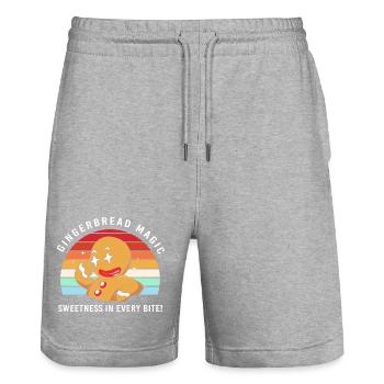 Lebkuchen Weihnachten Ninja Lebkuchenmann - Stanley/Stella Unisex Bio Joggingshorts Trainer  - Grau meliert - Vorne - Nik (191cm) & Marisol (170cm)