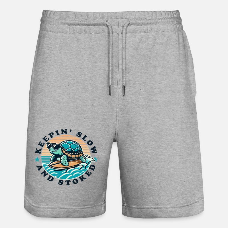 Surfende Schildkröte Keepin Slow and Stoked - Stanley/Stella Unisex Bio Joggingshorts Trainer  - Grau meliert