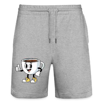 Cartoon Kaffeetasse Lustiger Kaffee Comic - Stanley/Stella Unisex Bio Joggingshorts Trainer  - Grau meliert - Vorne - Nik (191cm) & Marisol (170cm)