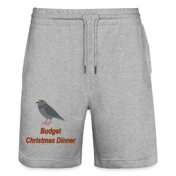 Dîner de Noël Pigeon Budget - Short de jogging bio TRAINER Stanley/Stella unisexe - gris chiné - Devant - Nik (191cm) & Marisol (170cm)