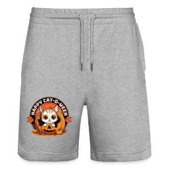 Halloween Cat Pumpkin Costume Sweet Cute Funny - Stanley/Stella Trainer Unisex Organic Jogging Shorts - heather grey - Front - Nik (191cm) & Marisol (170cm)