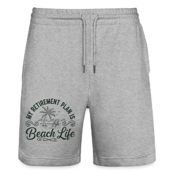 Beach Life Retirement Plan Tee - Stanley/Stella Trainer Unisex Organic Jogging Shorts - heather grey - Front - Nik (191cm) & Marisol (170cm)