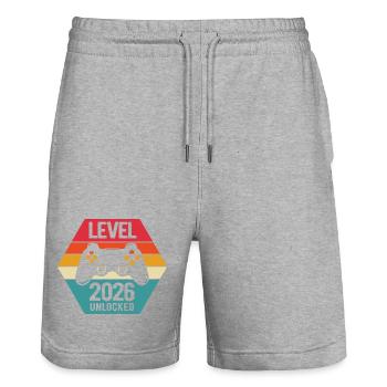 Happy New Year | Level 2026 unlocked | Gamer - Stanley/Stella Trainer Unisex Organic Jogging Shorts - heather grey - Front - Nik (191cm) & Marisol (170cm)