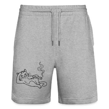 Chillende Katze mit Zigarre – Humorvolles Design - Stanley/Stella Unisex Bio Joggingshorts Trainer  - Grau meliert - Vorne - Nik (191cm) & Marisol (170cm)