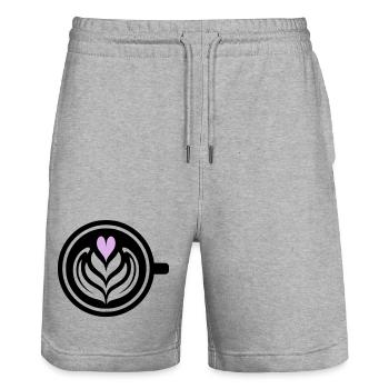 Kaffee-Liebe: Latte art Herz Vektor - Stanley/Stella Unisex Bio Joggingshorts Trainer  - Grau meliert - Vorne - Nik (191cm) & Marisol (170cm)