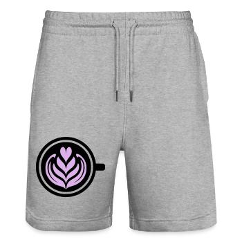 Kaffee-Liebe: Latte art Herz Vektor - Stanley/Stella Unisex Bio Joggingshorts Trainer  - Grau meliert - Vorne - Nik (191cm) & Marisol (170cm)