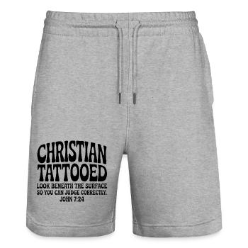 Christian Tattooed - Short de jogging bio TRAINER Stanley/Stella unisexe - gris chiné - Devant - Nik (191cm) & Marisol (170cm)