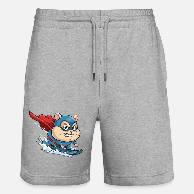 Superheld Hamster Surf Skate Cartoon - Stanley/Stella Unisex Bio Joggingshorts Trainer  - Grau meliert