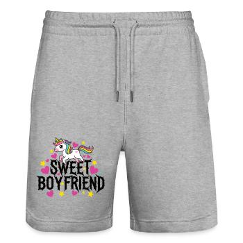 Boyfriend Unicorn Valentines Couple - Stanley/Stella Trainer Unisex Organic Jogging Shorts - heather grey - Front - Nik (191cm) & Marisol (170cm)