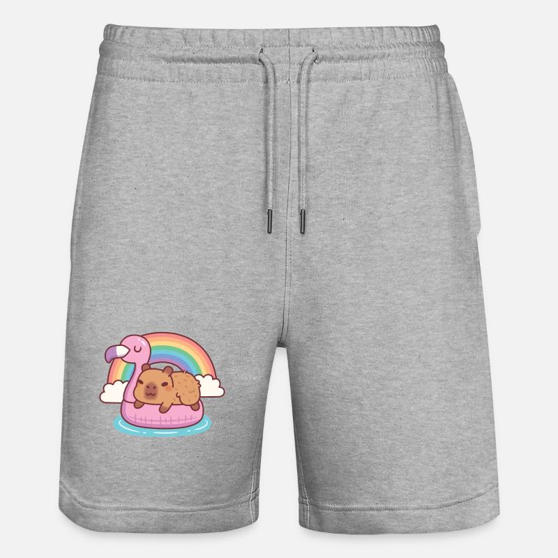 Niedliche Kapybara chillt auf Flamingo-Float-Regenbogen - Stanley/Stella Unisex Bio Joggingshorts Trainer  - Grau meliert