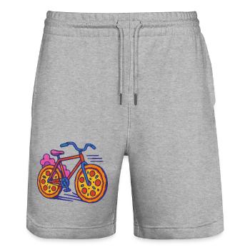 Pizza Bike Pop Art - Short de jogging bio TRAINER Stanley/Stella unisexe - gris chiné - Devant - Nik (191cm) & Marisol (170cm)