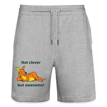 Kangourou avec une phrase espiègle - Short de jogging bio TRAINER Stanley/Stella unisexe - gris chiné - Devant - Nik (191cm) & Marisol (170cm)