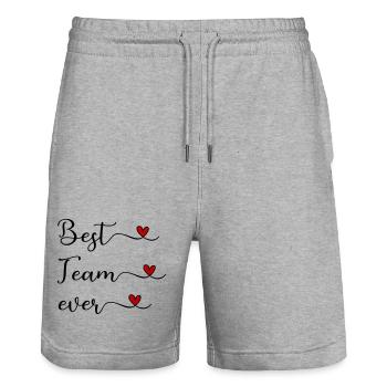 Team - Stanley/Stella Trainer Unisex Organic Jogging Shorts - heather grey - Front - Nik (191cm) & Marisol (170cm)
