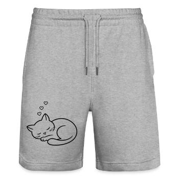 Sleeping Cat with Hearts | Cute Love Line Art - Stanley/Stella Unisex Bio Joggingshorts Trainer  - Grau meliert - Vorne - Nik (191cm) & Marisol (170cm)