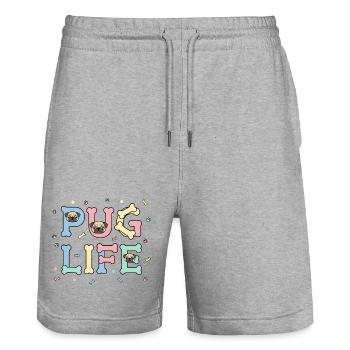 Vie de carlin Vie mignonne design de chien carlin pour les amoureux des animaux - Short de jogging bio TRAINER Stanley/Stella unisexe - gris chiné - Devant - Nik (191cm) & Marisol (170cm)