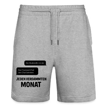 Tax office enters the chat - Stanley/Stella Trainer Unisex Organic Jogging Shorts - heather grey - Front - Nik (191cm) & Marisol (170cm)