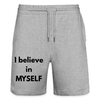 Ich glaube an MICH SELBST - Stanley/Stella Unisex Bio Joggingshorts Trainer  - Grau meliert - Vorne - Nik (191cm) & Marisol (170cm)