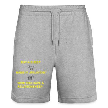 Relationsheep – Lustiges Wortspiel mit Schafen - Stanley/Stella Unisex Bio Joggingshorts Trainer  - Grau meliert - Vorne - Nik (191cm) & Marisol (170cm)