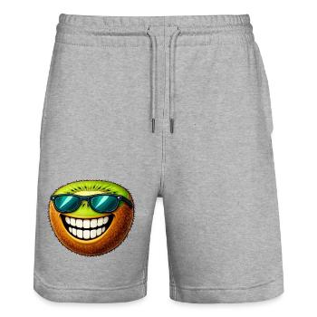 Cute Kiwi Cartoon Summer Sun Grin Fruit - Stanley/Stella Trainer Unisex Organic Jogging Shorts - heather grey - Front - Nik (191cm) & Marisol (170cm)