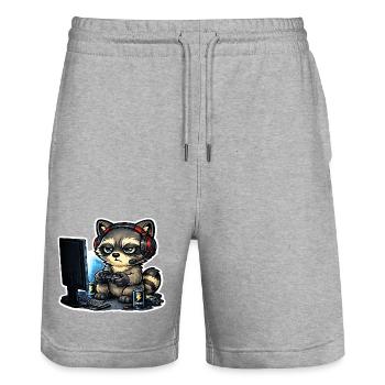 Gaming Raccoon – Gamer Raccoon with Controller - Stanley/Stella Trainer Unisex Organic Jogging Shorts - heather grey - Front - Nik (191cm) & Marisol (170cm)