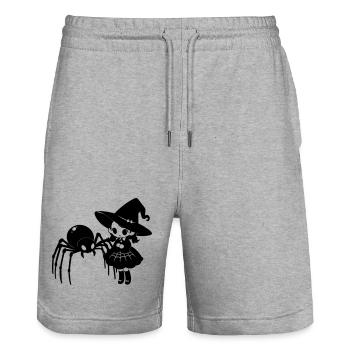 Cute Witch with Spider Halloween Motif - Stanley/Stella Trainer Unisex Organic Jogging Shorts - heather grey - Front - Nik (191cm) & Marisol (170cm)
