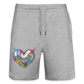 Metal heart with color shower - Stanley/Stella Trainer Unisex Organic Jogging Shorts - heather grey - Front - Nik (191cm) & Marisol (170cm)