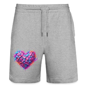 Plumes Cœur de Couleur Couleurs Néon - Short de jogging bio TRAINER Stanley/Stella unisexe - gris chiné - Devant - Nik (191cm) & Marisol (170cm)