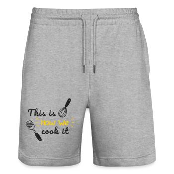 Voici comment nous le cuisineons Drôle de citation de cuisine - Short de jogging bio TRAINER Stanley/Stella unisexe - gris chiné - Devant - Nik (191cm) & Marisol (170cm)