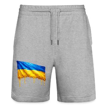 Drapeau ukrainien dégoulinant - Short de jogging bio TRAINER Stanley/Stella unisexe - gris chiné - Devant - Nik (191cm) & Marisol (170cm)