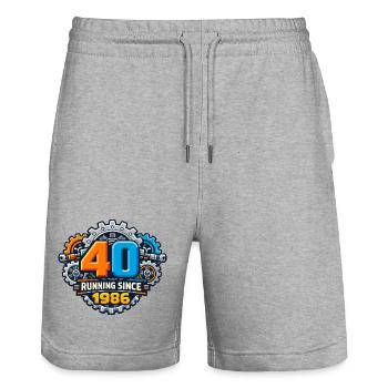 40 years of running since 1986 - Stanley/Stella Trainer Unisex Organic Jogging Shorts - heather grey - Front - Nik (191cm) & Marisol (170cm)
