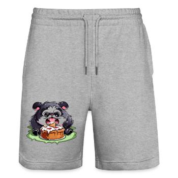 Pug mit Kuchen Cartoon - Stanley/Stella Unisex Bio Joggingshorts Trainer  - Grau meliert - Vorne - Nik (191cm) & Marisol (170cm)