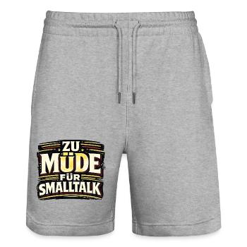 ZU MÜDE FÜR SMALLTALK lustiger Statement Spruch - Stanley/Stella Unisex Bio Joggingshorts Trainer  - Grau meliert - Vorne - Nik (191cm) & Marisol (170cm)
