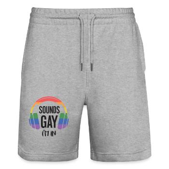 Mois de la Fierté LGBT - Ça sonne gay, j’en suis - Short de jogging bio TRAINER Stanley/Stella unisexe - gris chiné - Devant - Nik (191cm) & Marisol (170cm)