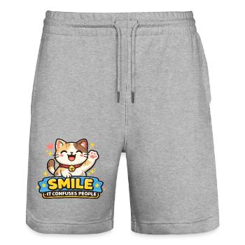 Smiling Cat Confused People - Stanley/Stella Trainer Unisex Organic Jogging Shorts - heather grey - Front - Nik (191cm) & Marisol (170cm)