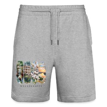 Voyage de vacances dans le Mississippi – Southern Charm - Short de jogging bio TRAINER Stanley/Stella unisexe - gris chiné - Devant - Nik (191cm) & Marisol (170cm)