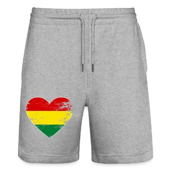 Bolivia flag heart used - Stanley/Stella Trainer Unisex Organic Jogging Shorts - heather grey - Front - Nik (191cm) & Marisol (170cm)