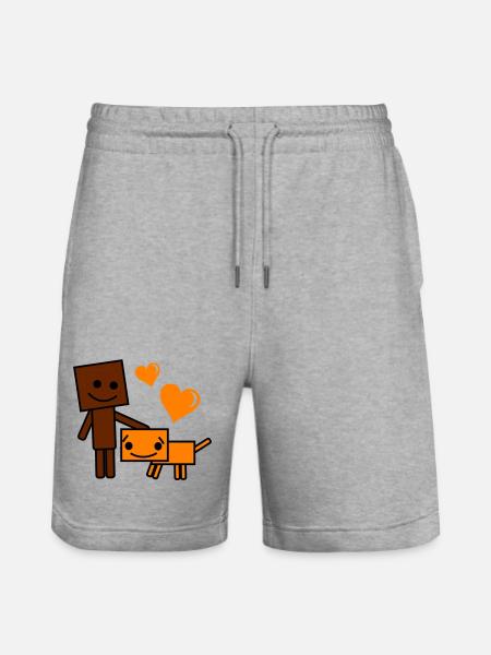 Heart Friend Cartoon Dog and Buddy - Stanley/Stella Trainer Unisex Organic Jogging Shorts - heather grey