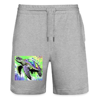 turtle - Stanley/Stella Trainer Unisex Organic Jogging Shorts - heather grey - Front - Nik (191cm) & Marisol (170cm)