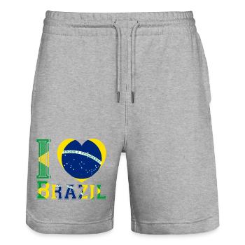 I Love Brazil Herz Flagge Fussball Fan Shirt - Stanley/Stella Unisex Bio Joggingshorts Trainer  - Grau meliert - Vorne - Nik (191cm) & Marisol (170cm)