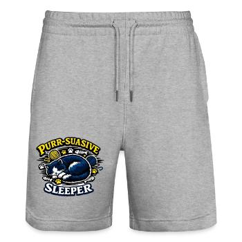 Purr-Suasive Sleeper Cat - Stanley/Stella Trainer Unisex Organic Jogging Shorts - heather grey - Front - Nik (191cm) & Marisol (170cm)