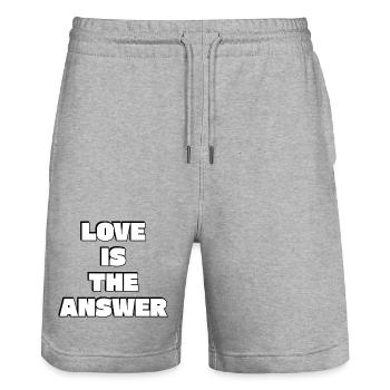 Love Is The Answer - Stanley/Stella Trainer Unisex Organic Jogging Shorts - heather grey - Front - Nik (191cm) & Marisol (170cm)