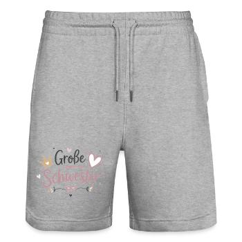 Große Schwester Herz Krone Design - Stanley/Stella Unisex Bio Joggingshorts Trainer  - Grau meliert - Vorne - Nik (191cm) & Marisol (170cm)